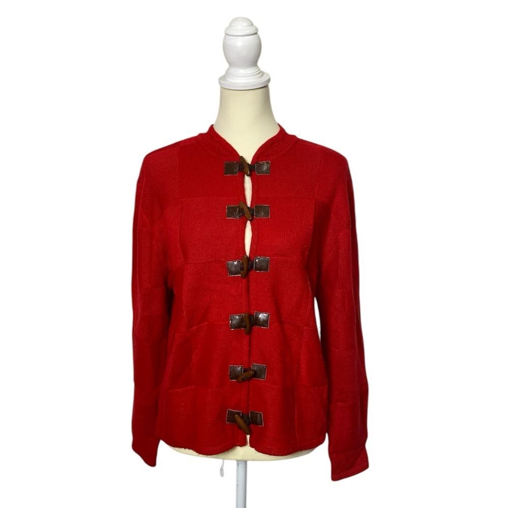 Vintage 80's K.B Collections Red Toggle Button Knit Sweater Women's Size Medium